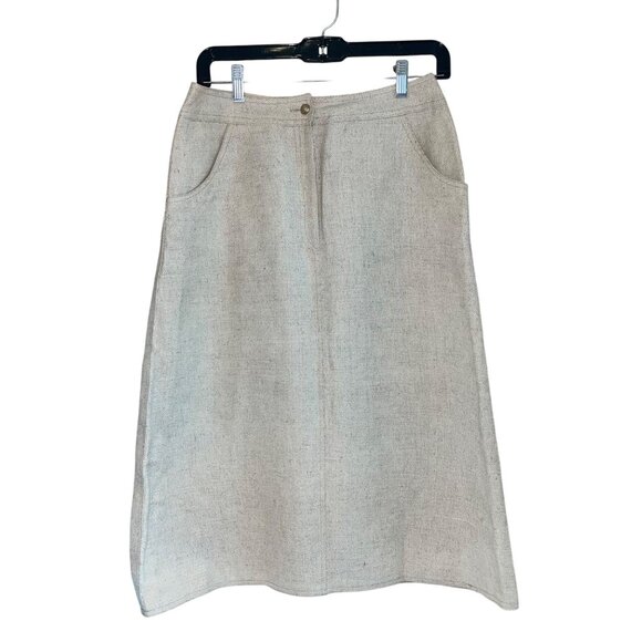 Bill Atkinson Vintage Womens Skirt Size 10 Beige A Line Midi Pockets Classic - Picture 10 of 12